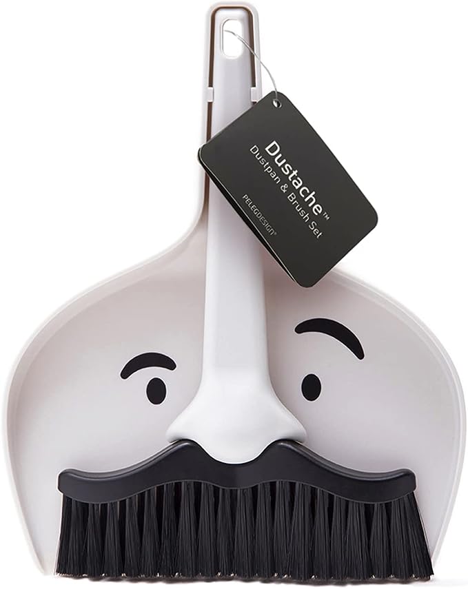 Mini Mustache Dustpan and Brush Set